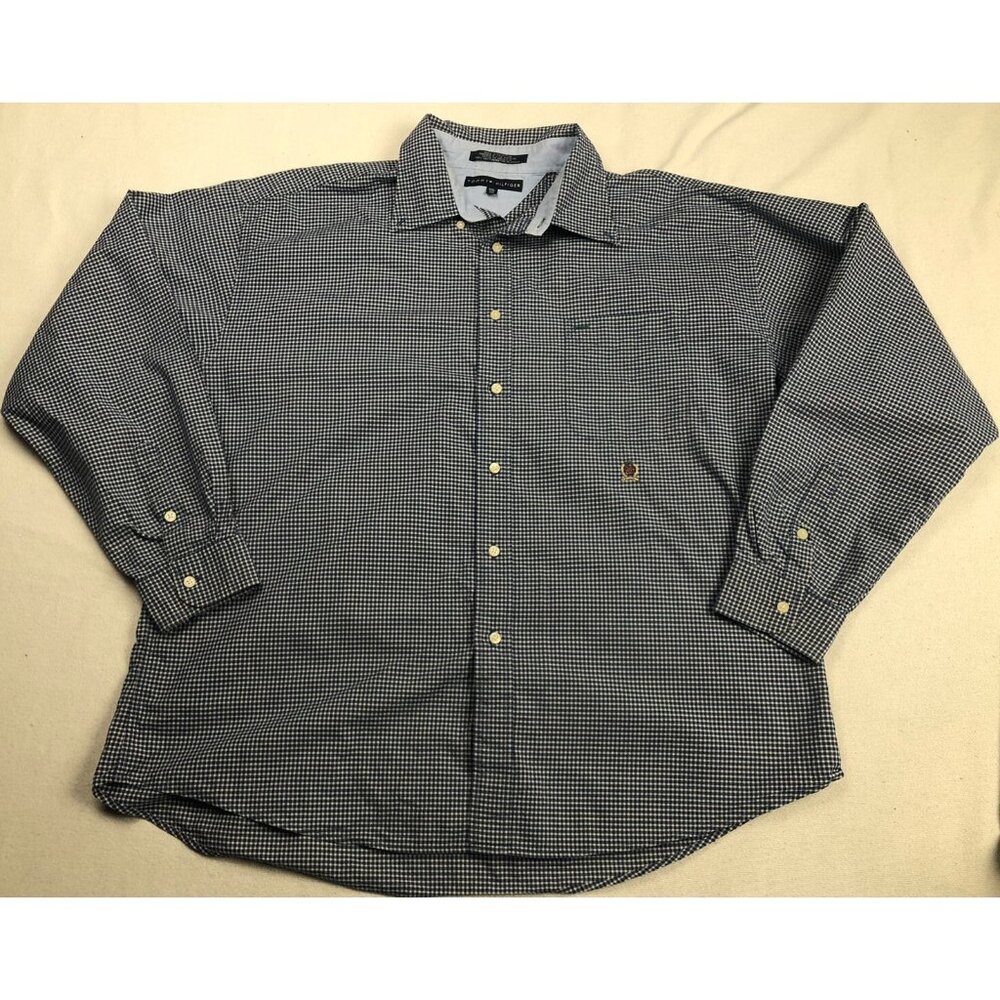 Tommy Hilfiger Mens Blue White Striped Button Front Collar Shirt Size 2XL